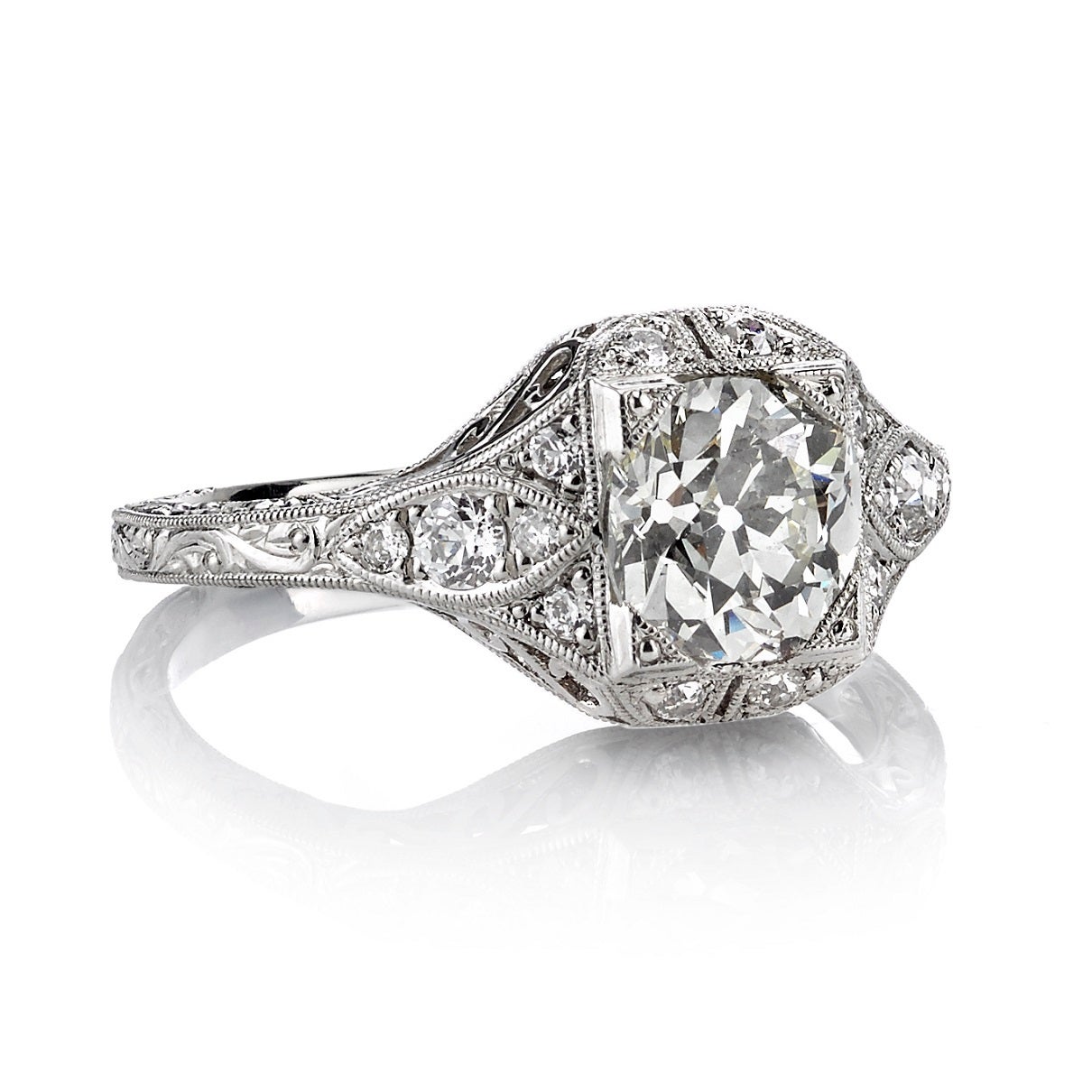 Art Deco Vintage Cushion Cut Diamond Engagement Ring