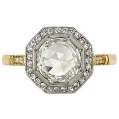 Beautiful Rose Cut Diamond Two Color Gold Engagement Ring