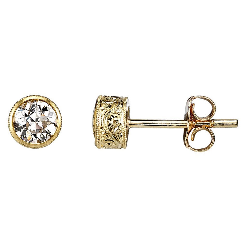 Old European Cut Diamond Stud Gold Earrings