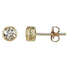 Old European Cut Diamond Stud Gold Earrings