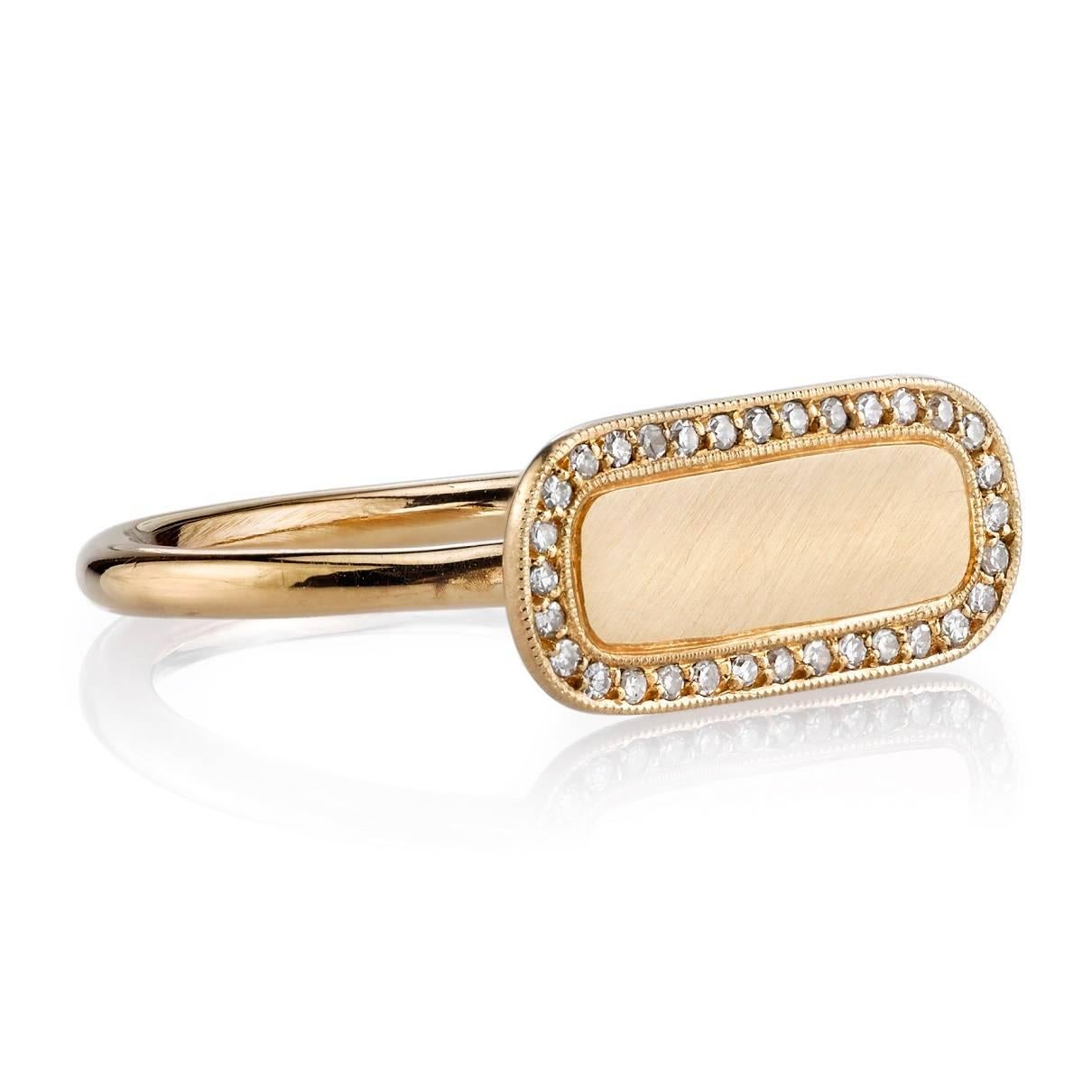 Vintage inspired yellow gold signet ring with 0.10ctw Single cut diamond frame. A modern take on the classic signet ring. Make it personal! Milo ring includes engraving of up to three letter, please call to specify.