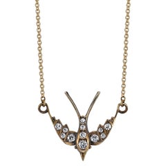 Handcrafted Swallow Old European Cut Diamond Pendant by Single Stone
