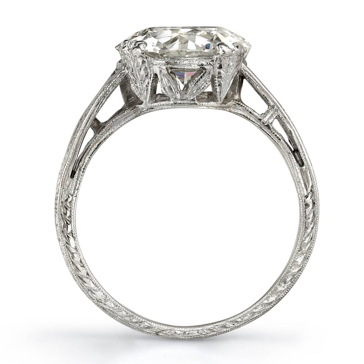 3.55 Carat Old European Cut Diamond Platinum Engagement Ring.  In Excellent Condition In Los Angeles, CA