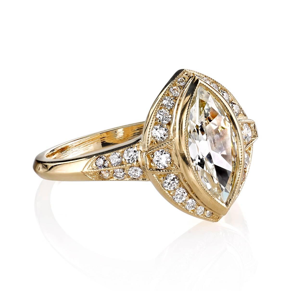 1.09ct L/VS2 GIA certified Marquise cut diamond set in a handcrafted 18k yellow gold mounting.