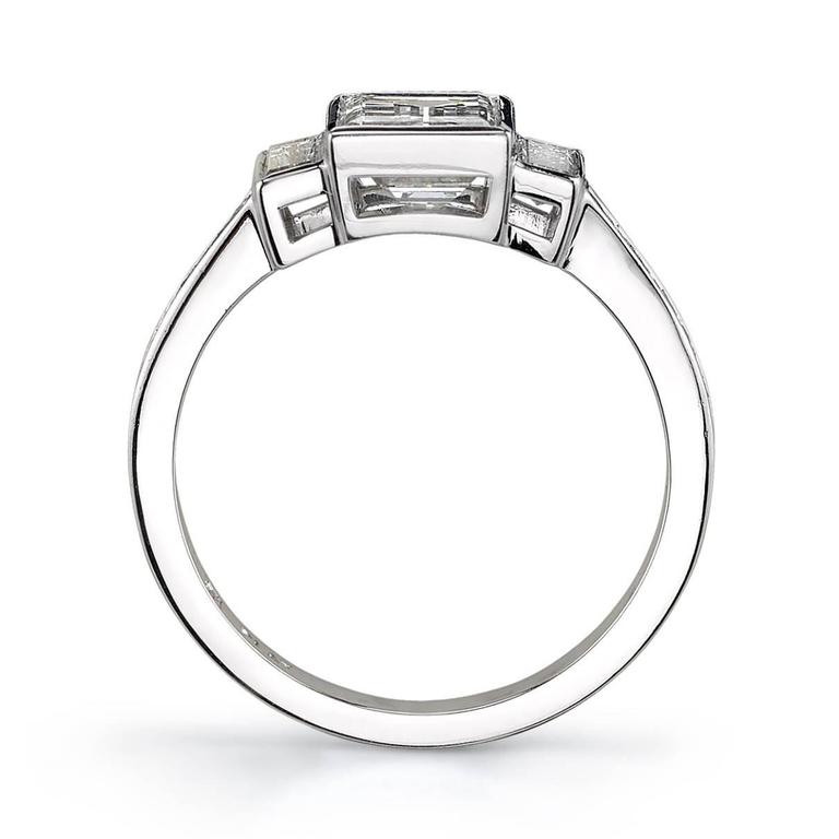 Step Cut Diamond Platinum Engagement Ring For Sale at 1stdibs