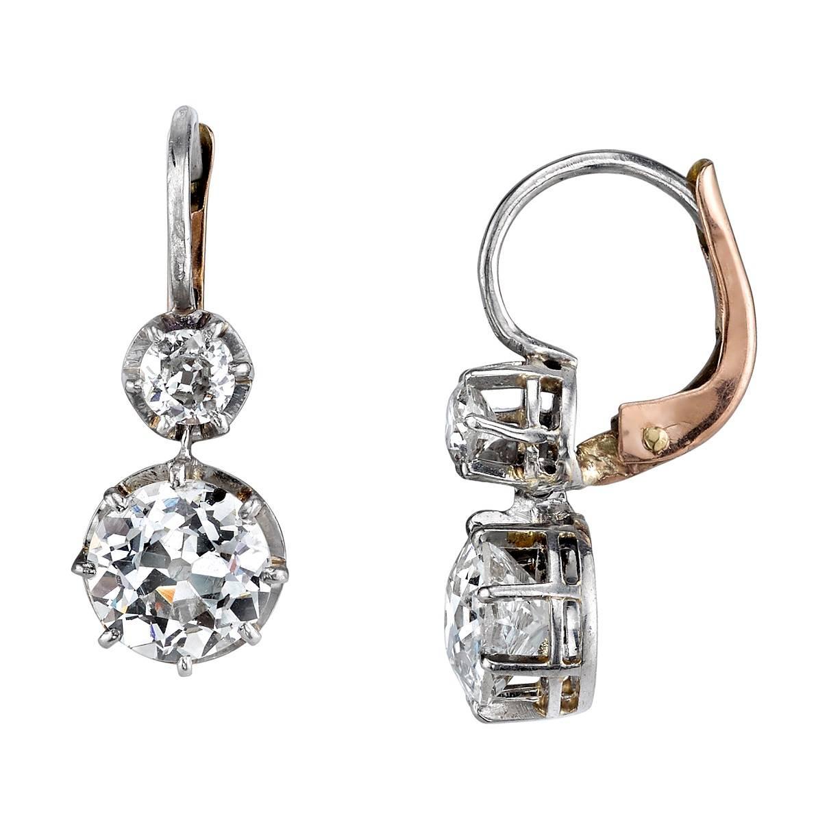 Old European and Old Mine Cut Diamond rose gold platinum Earrings