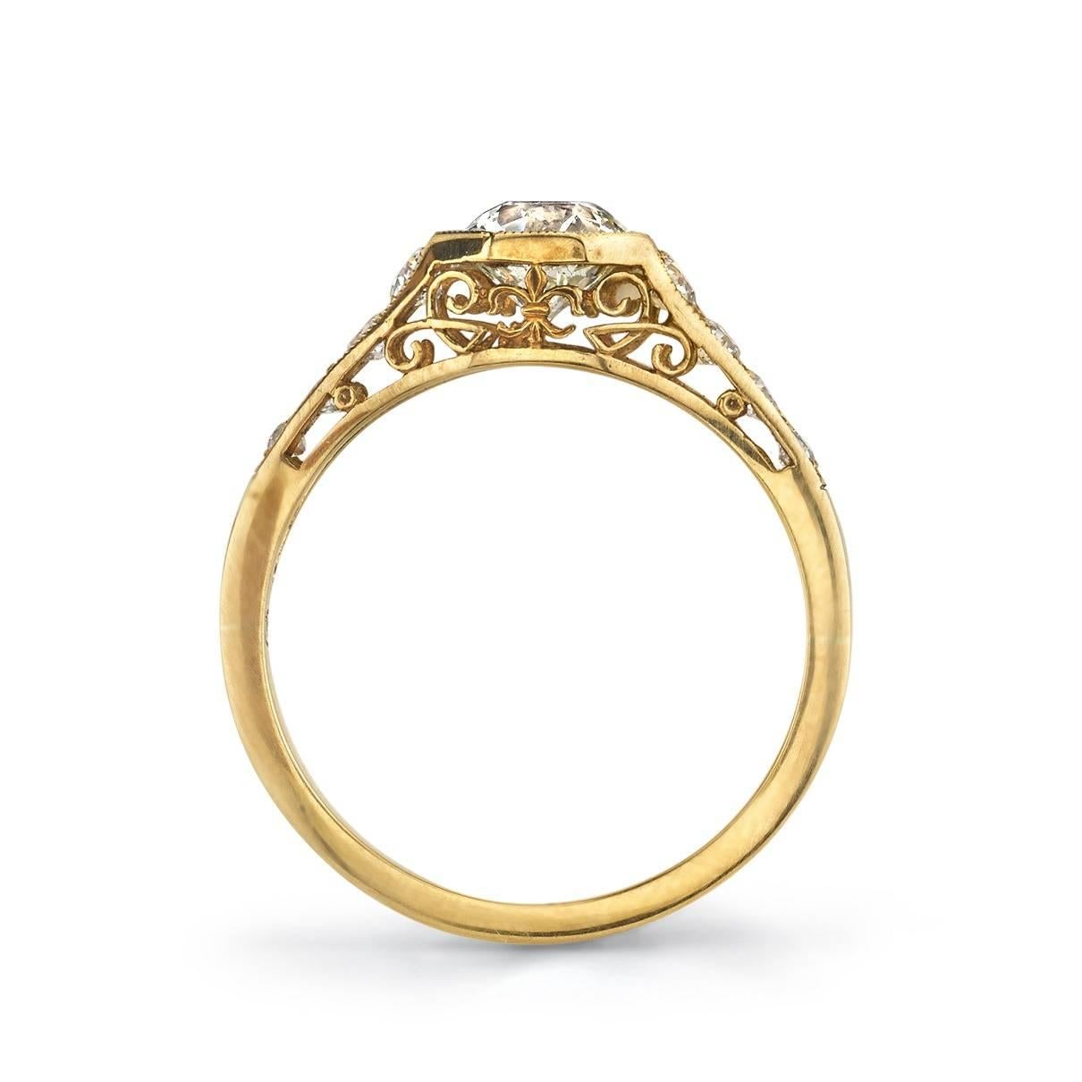 Edwardian Old European Cut Diamond oxidized yellow gold Ring