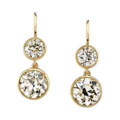 Old European Cut Diamond Yellow Gold Double Drop Earrings 11