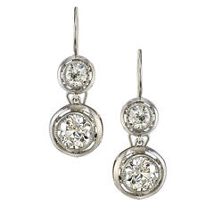 Double Drop Diamond Platinum Earrings