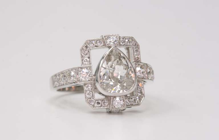 1.36ct H/I1 Pear shape diamond set in a platinum hand crafted 