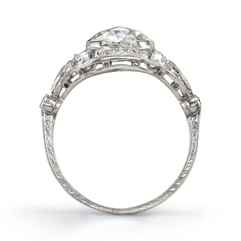 1.92 Carat Rose Cut Diamond Platinum Engagement Ring In Good Condition In Los Angeles, CA