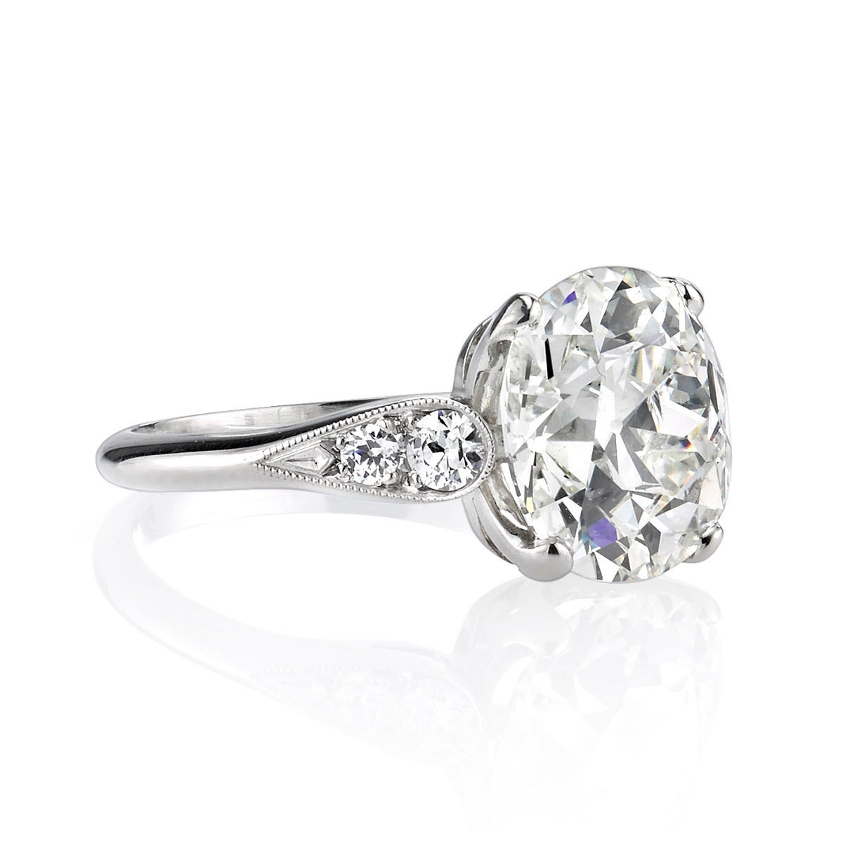 3.40 Carat GIA Cert Cushion Cut Diamond Platinum Engagement Ring In New Condition In Los Angeles, CA