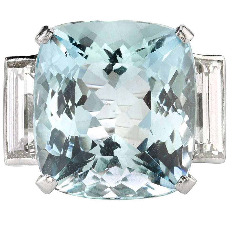 10.74 Carat Aquamarine Diamond Platinum Ring