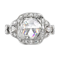 1.92 Carat Rose Cut Diamond Platinum Engagement Ring