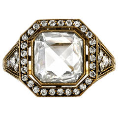 Incredible 3.00 Carat Rose Cut Asscher Diamond Gold Engagement Ring 8