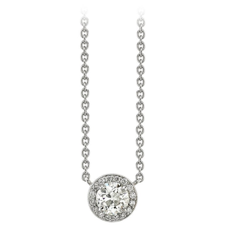 Diamond Pave Platinum Surround Drop Necklace at 1stDibs