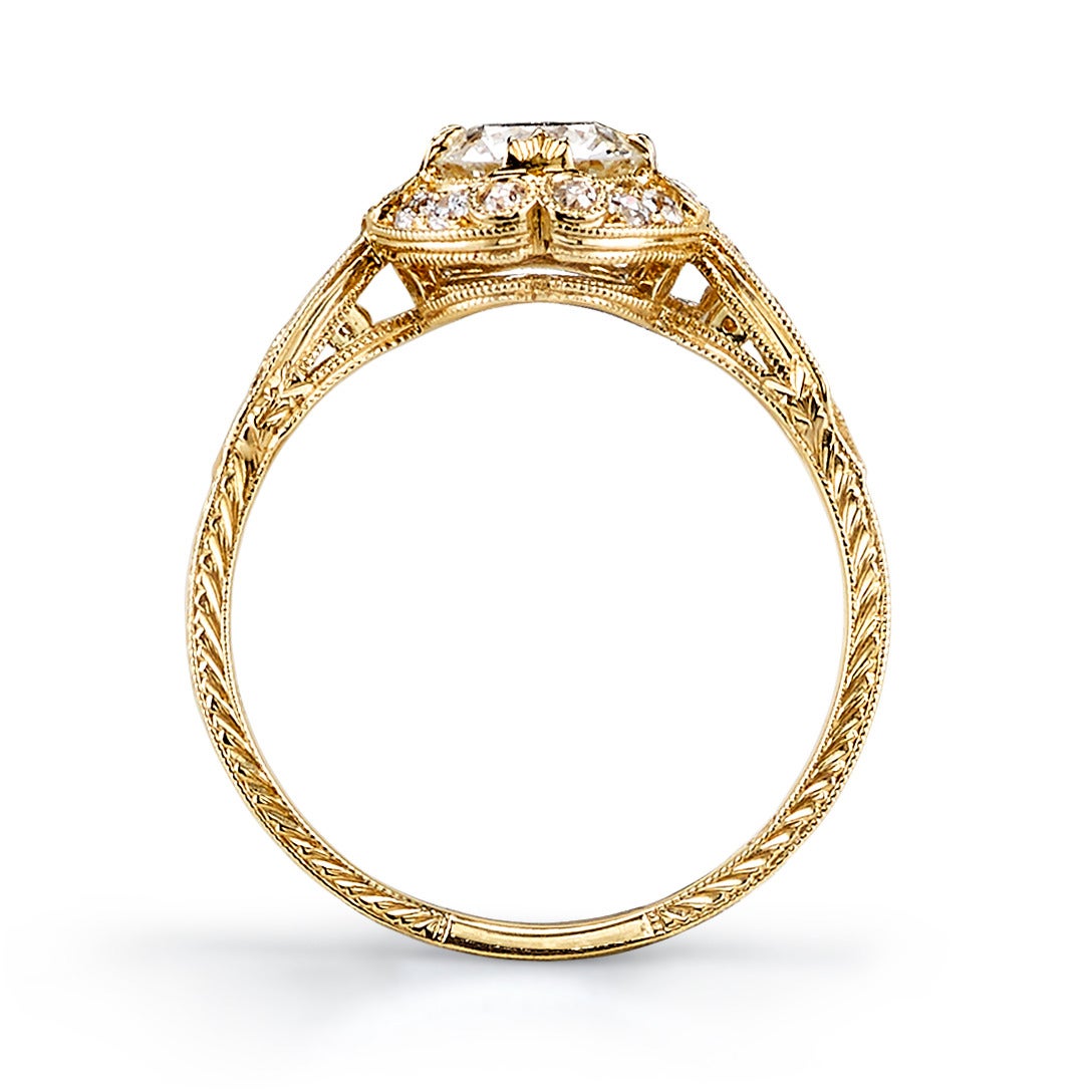 Old European Cut Diamond Gold Engagement Ring In New Condition In Los Angeles, CA