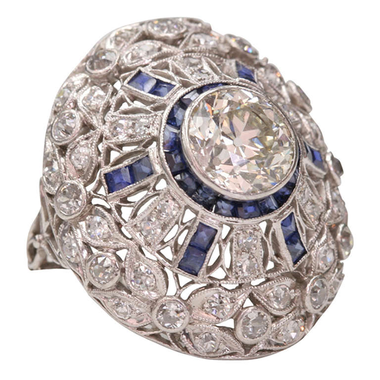 Sapphire Diamond Statement Ring c1920