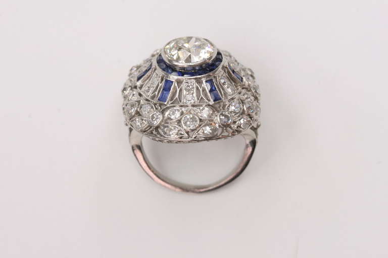 Art Deco Sapphire Diamond Statement Ring c1920