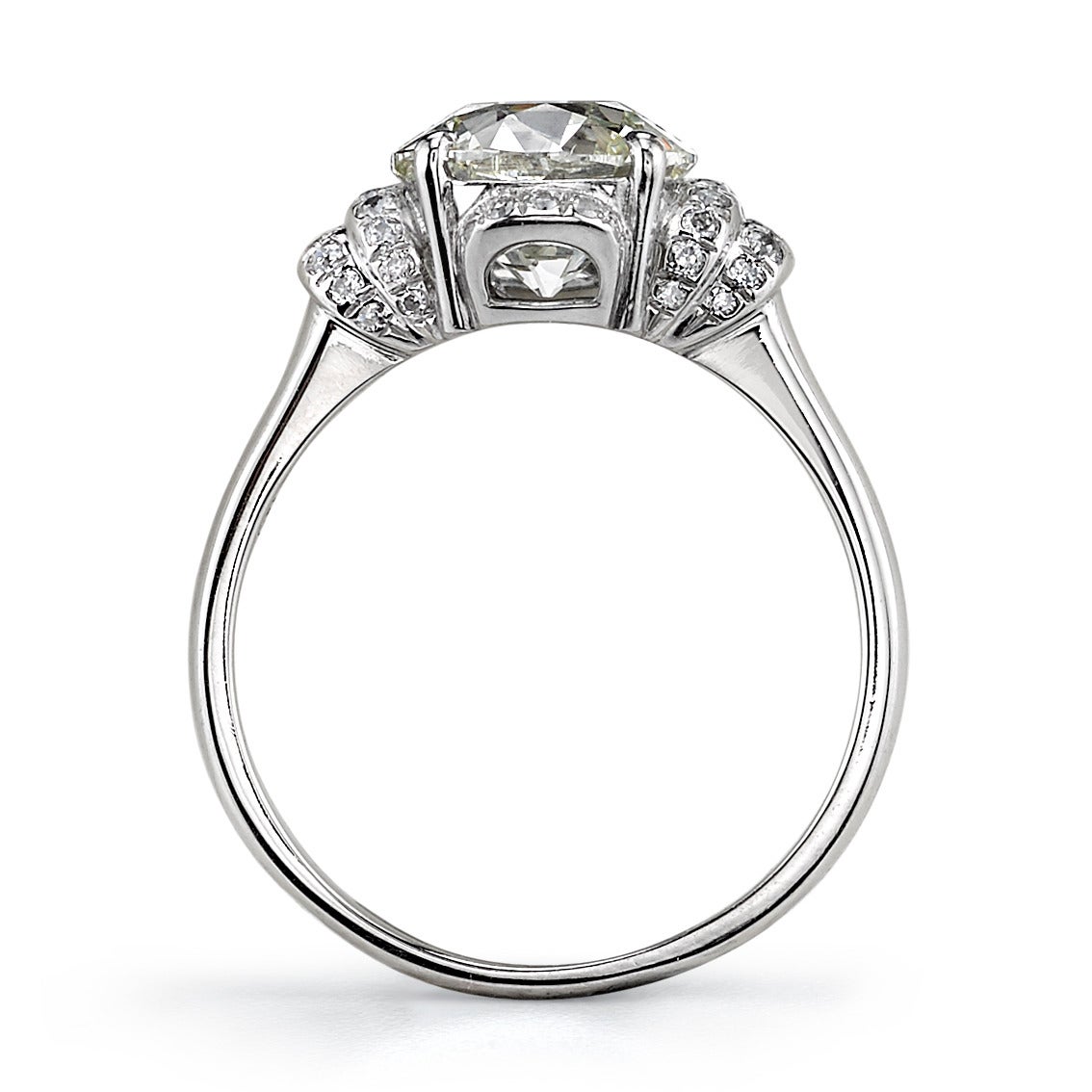 Art Deco Old European Cut Diamond Platinum Engagement Ring In New Condition In Los Angeles, CA