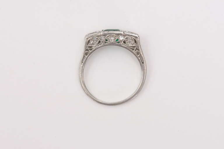 Victorian 1920s Emerald and Diamond Three Stone Ring