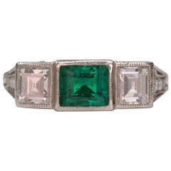 1920s Emerald and Diamond Three Stone Ring