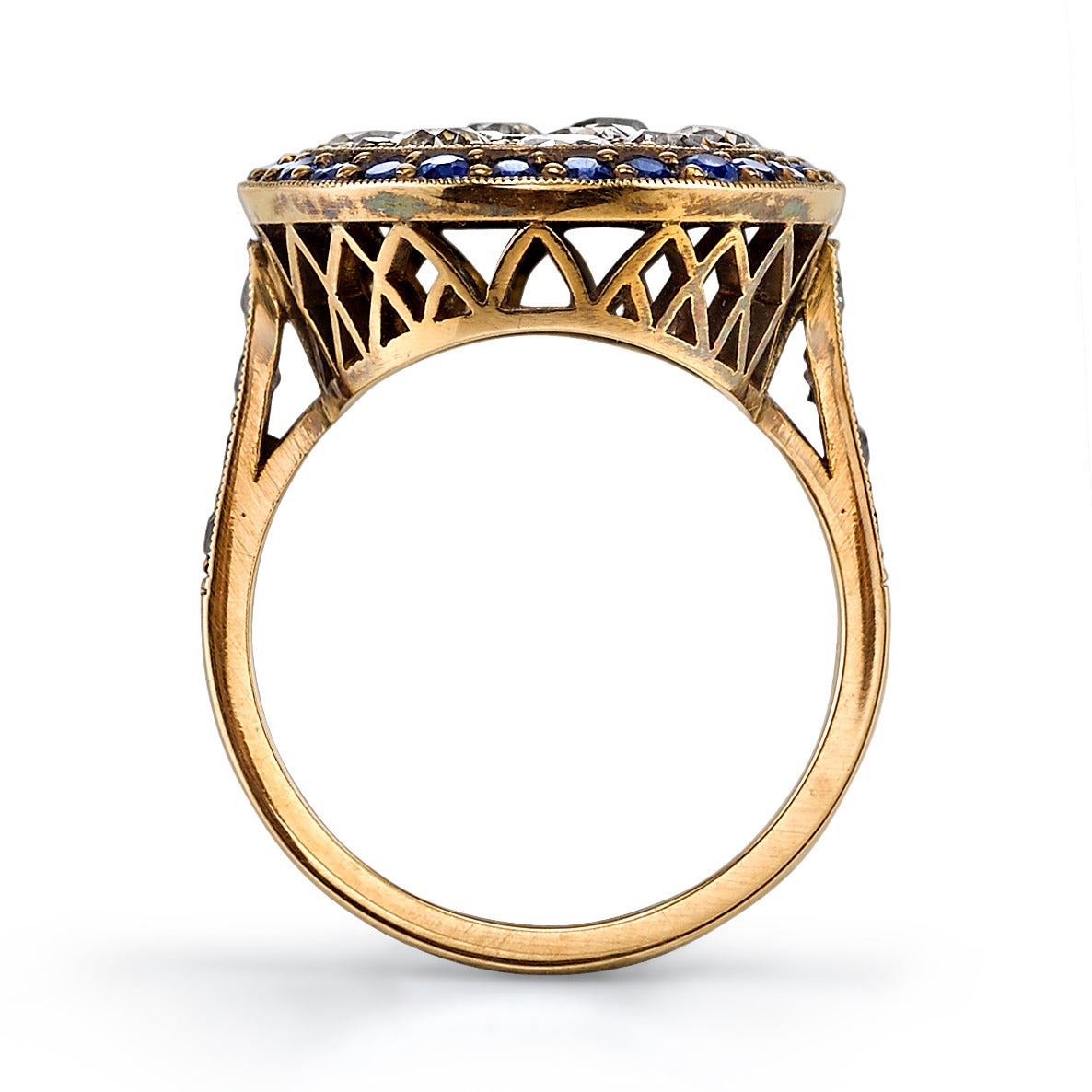 Contemporary Large Oval Sapphire Diamond Gold Cobblestone Ring