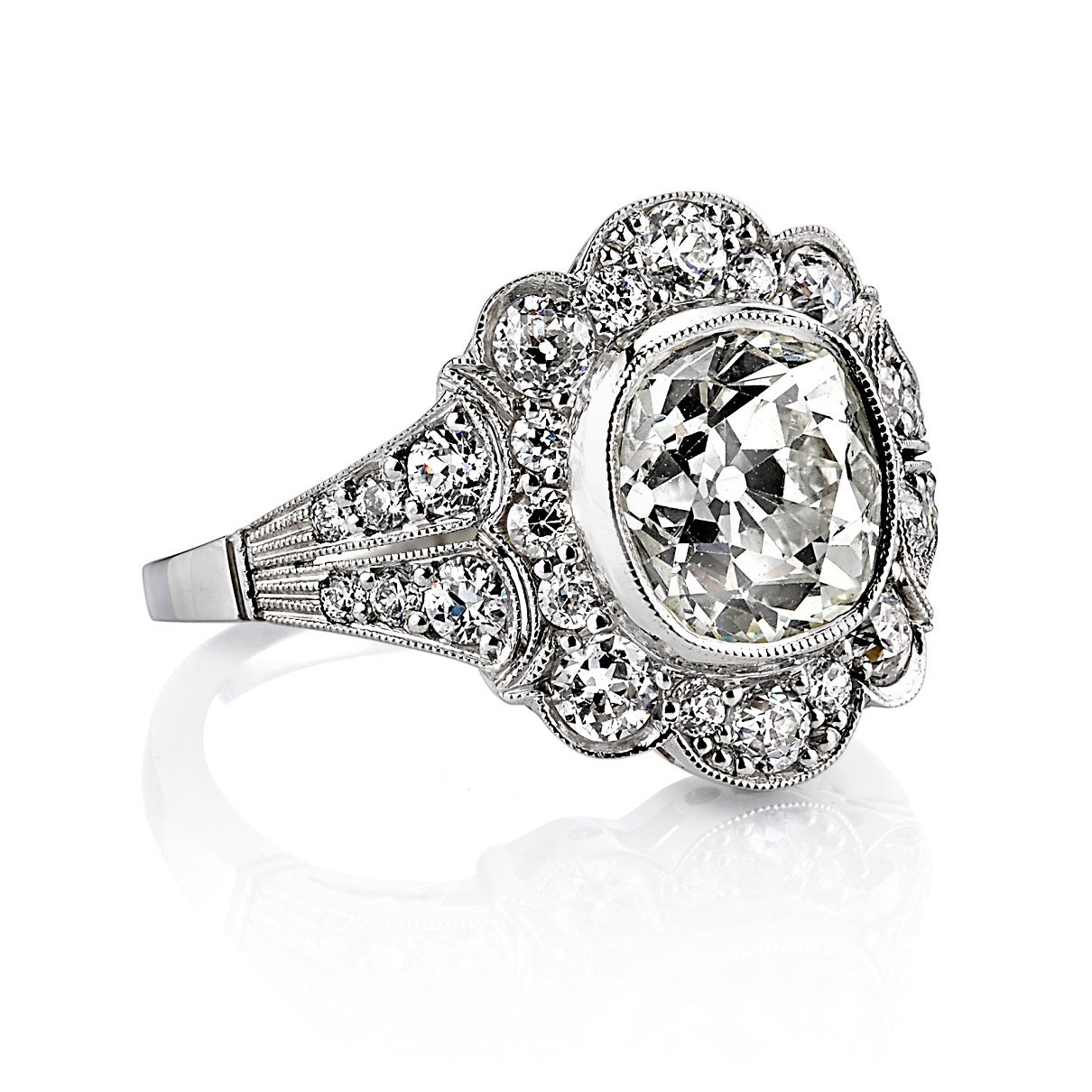 Edwardian 2.40 Carat Cushion Cut Diamond Platinum Engagement Ring