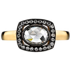 1.05 Carat Rose Cut Diamond Silver Gold Engagement Ring