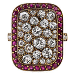 Ruby Diamond Gold Rectangle Cobblestone Ring