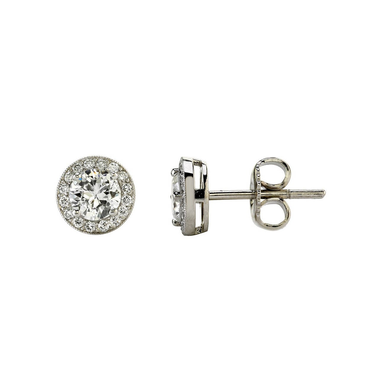 Old European Cut Diamond Platinum Stud Earrings