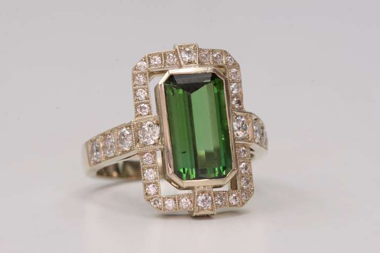 2.86ct Green Tourmaline set in an 18k white gold hand crafted 
