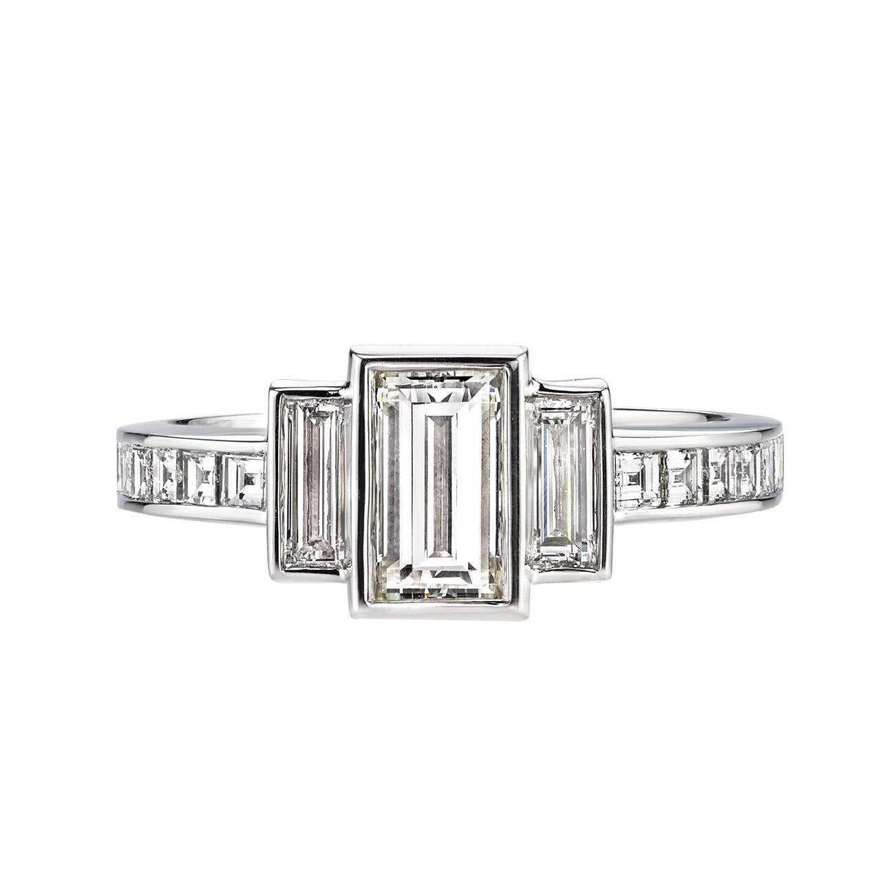 Baguette Emerald Cut Diamond Platinum Engagement Ring at 1stDibs 2