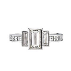 Baguette Emerald Cut Diamond Platinum Engagement Ring