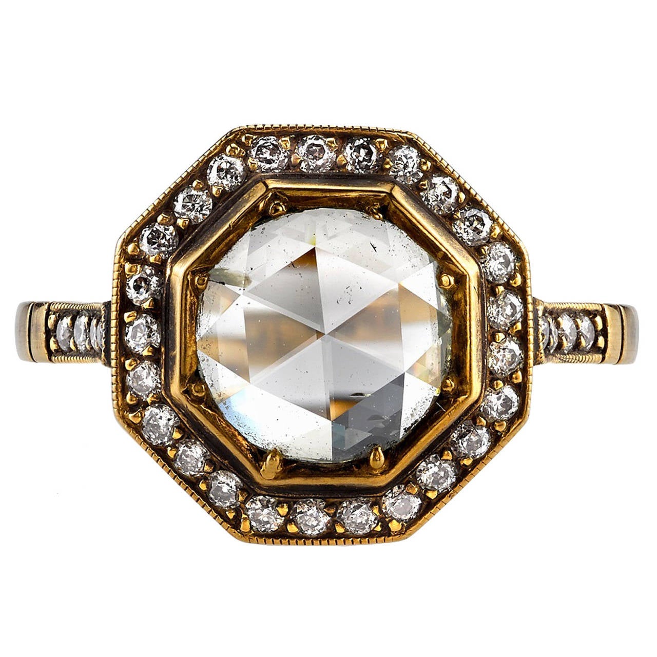Rose Cut Diamond Gold Engagement Ring