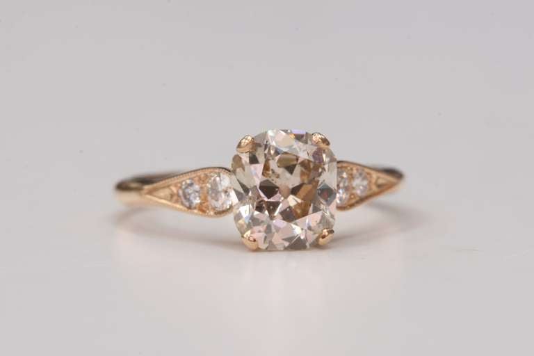 1.56ct Brown/I1 Cushion cut diamond set in an 18kt rose gold hand crafted 