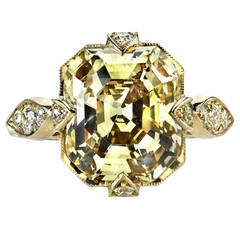 Incredible Amber Emerald Cut Diamond Gold Engagement Ring