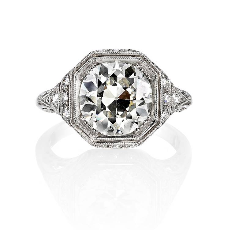 3.03ct L/VS2 old European cut diamond that is GIA certified and set in a platinum handcrafted 