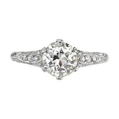 Old European Cut Diamond Hand Engraved Ring