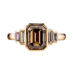 Brown Emerald Cut Diamond Engagement Ring