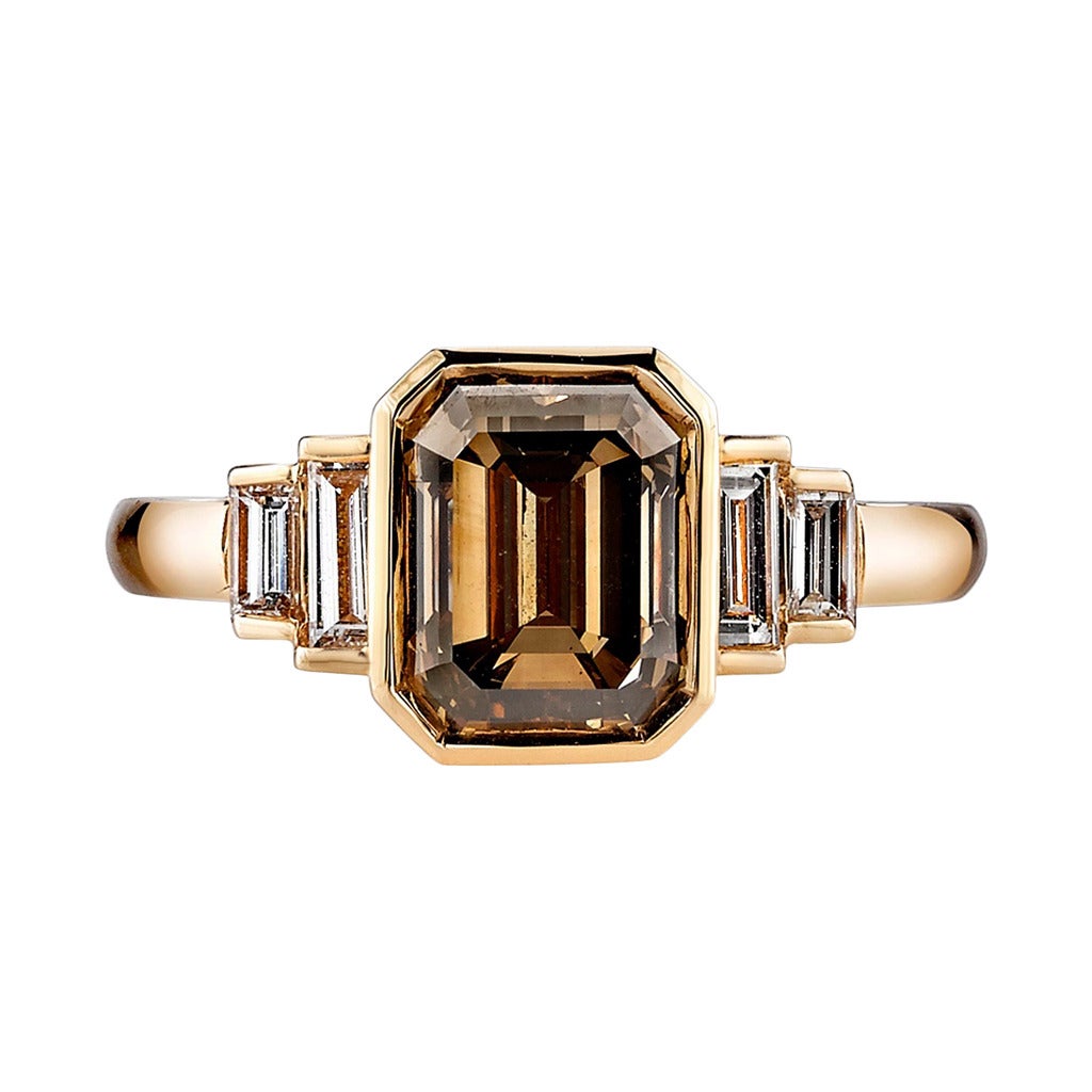 Brown Emerald Cut Diamond Engagement Ring