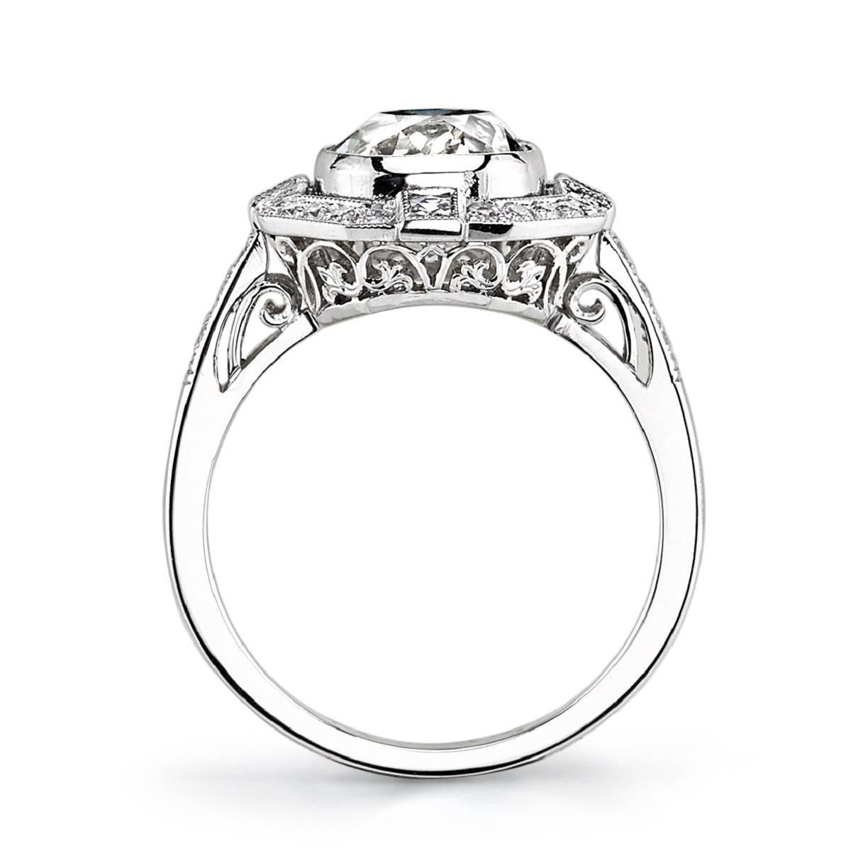 Art Deco Cushion Cut Diamond Platinum Engagement Ring  In New Condition In Los Angeles, CA