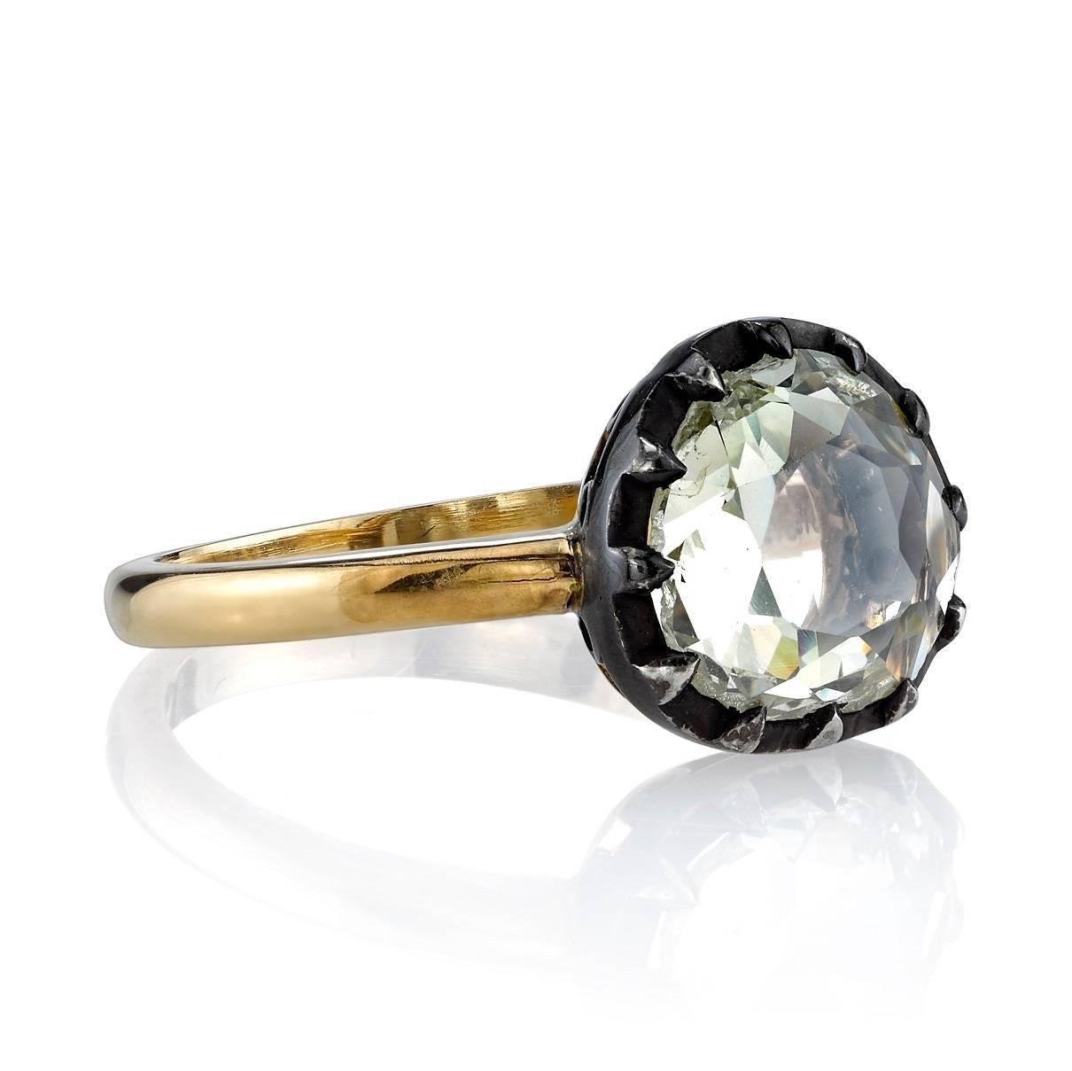 1.53ct vintage Rose cut diamond set in an 18k yellow gold and silver mounting. This one of a kind stone is set in a beautiful low profile design. 