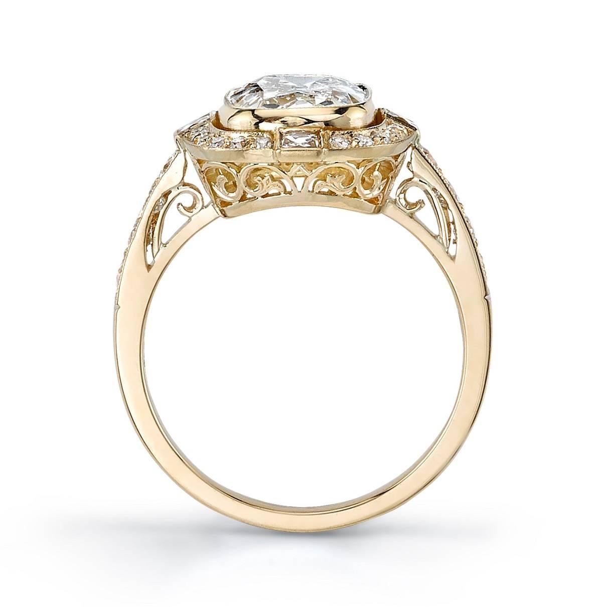 Art Deco Cushion Cut Diamond Yellow Gold Engagement Ring