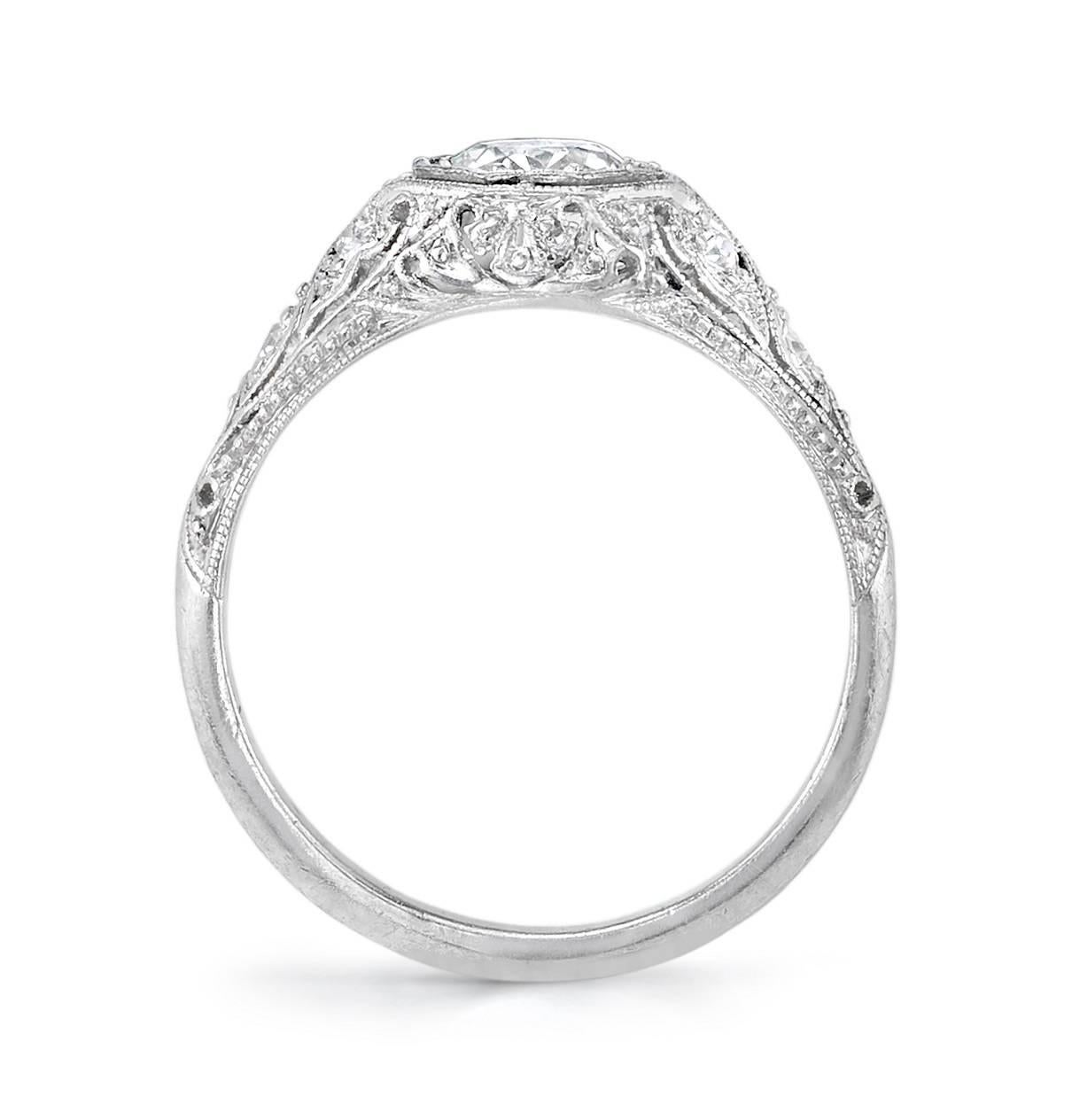 Art Deco Vintage Platinum Old European Cut Diamond Engagement Ring