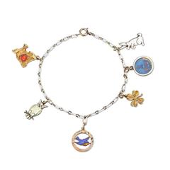 Art Deco Enamel Gold Charm Bracelet 7