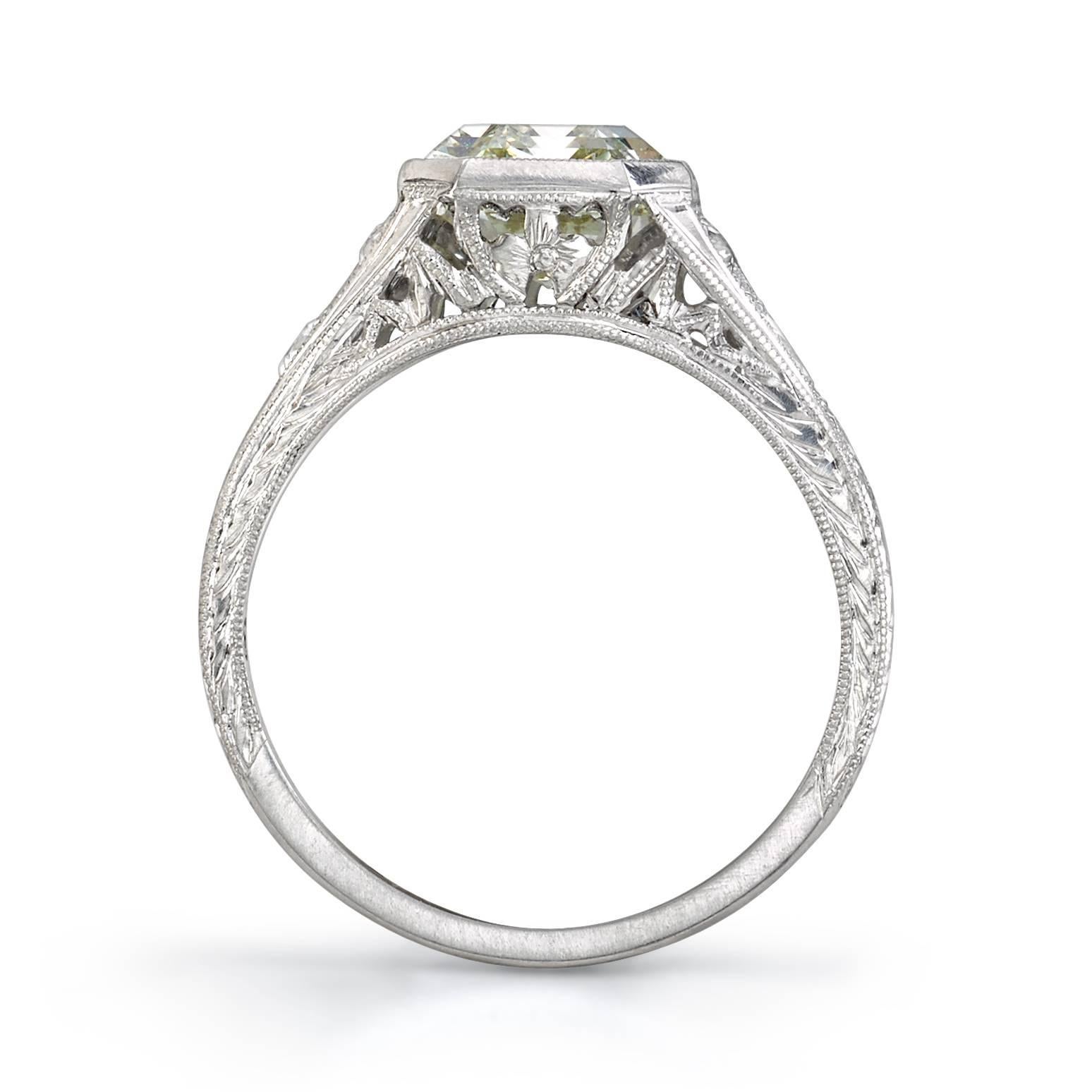 Art Deco 3.06 Carat Emerald Cut Diamond platinum Engagement Ring 
