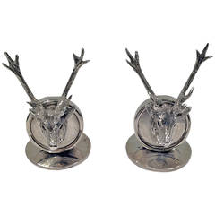 Asprey English Sterling Silver Stag Place Card Menu Holders
