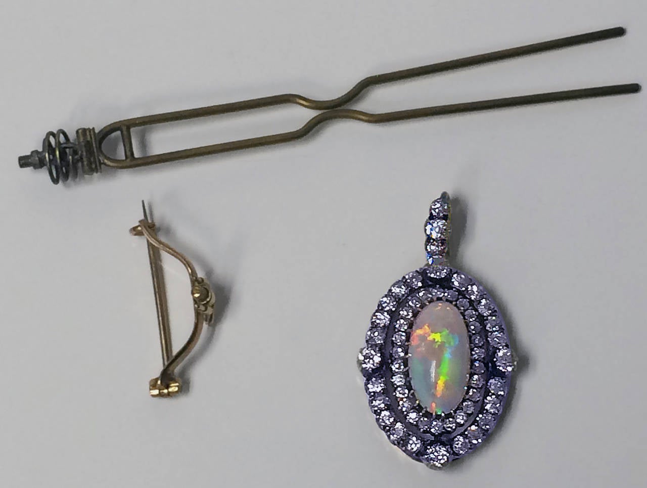 Women's English Victorian Fine Antique Opal Diamond Gold Pendant circa 1880