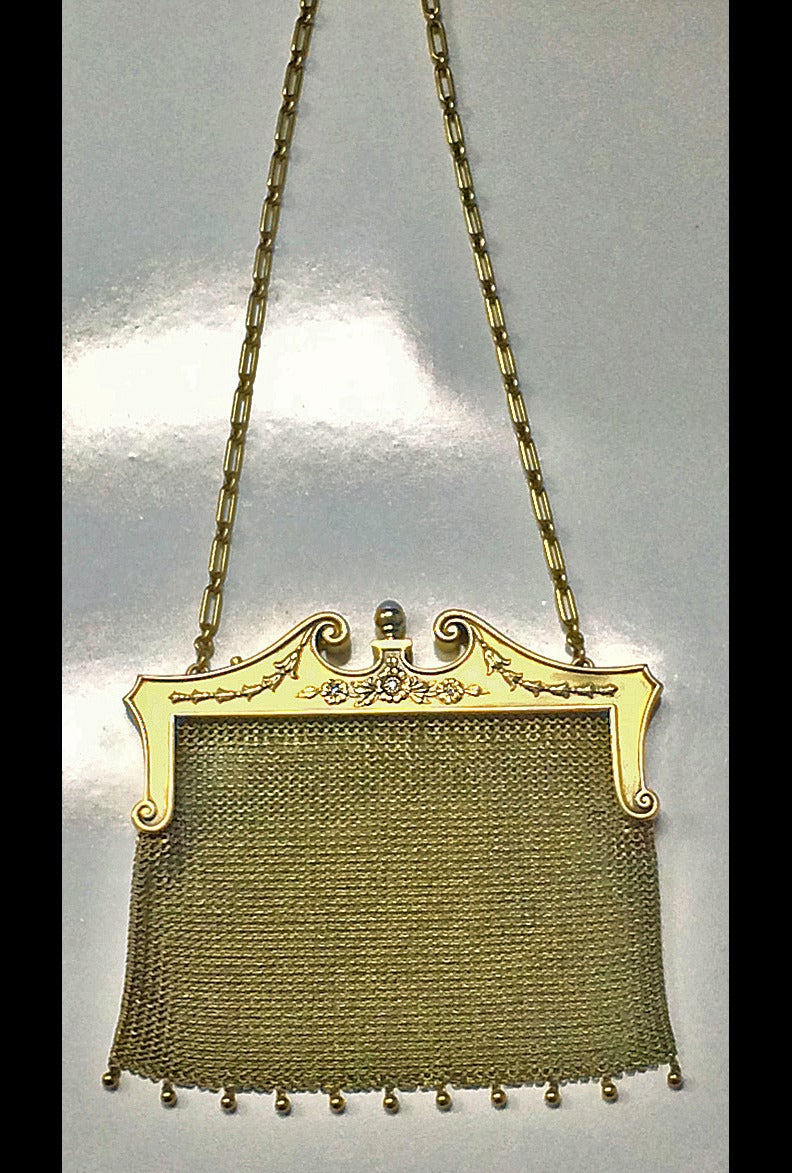 Art Nouveau Gold Diamond Pearl Purse Bag In Good Condition In Toronto, ON